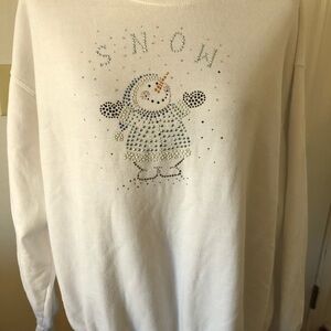 Trilllogy Christmas Studded Snowman Sweatshirt Plus 3X